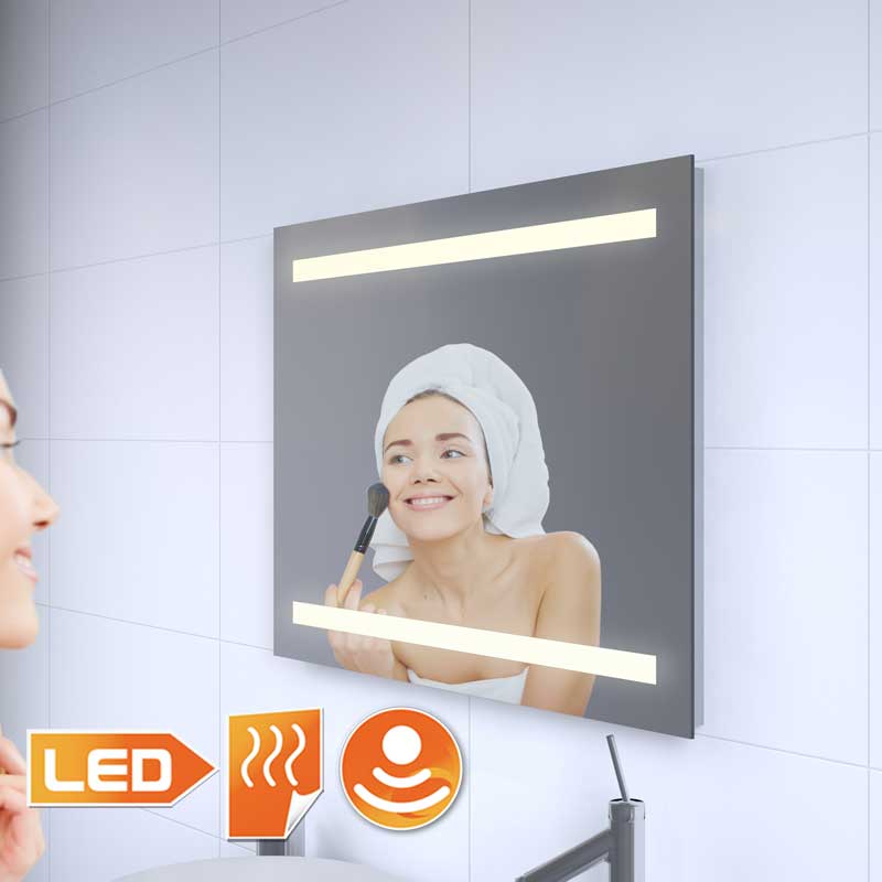 Badkamerspiegel met LED verlichting en hoge lichtopbrengst, verwarming,120cm breed en 60cm hoog