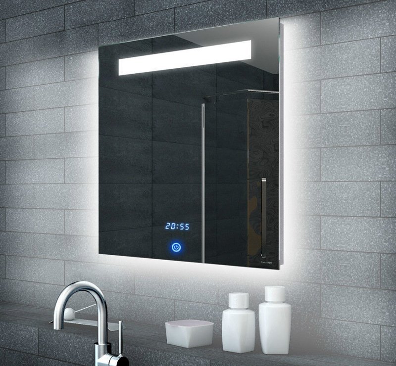 Welsprekend Beschikbaar Samengesteld Badkamerspiegel met LED verlichting, klok en touch sensor 60x65 cm -  Designspiegels