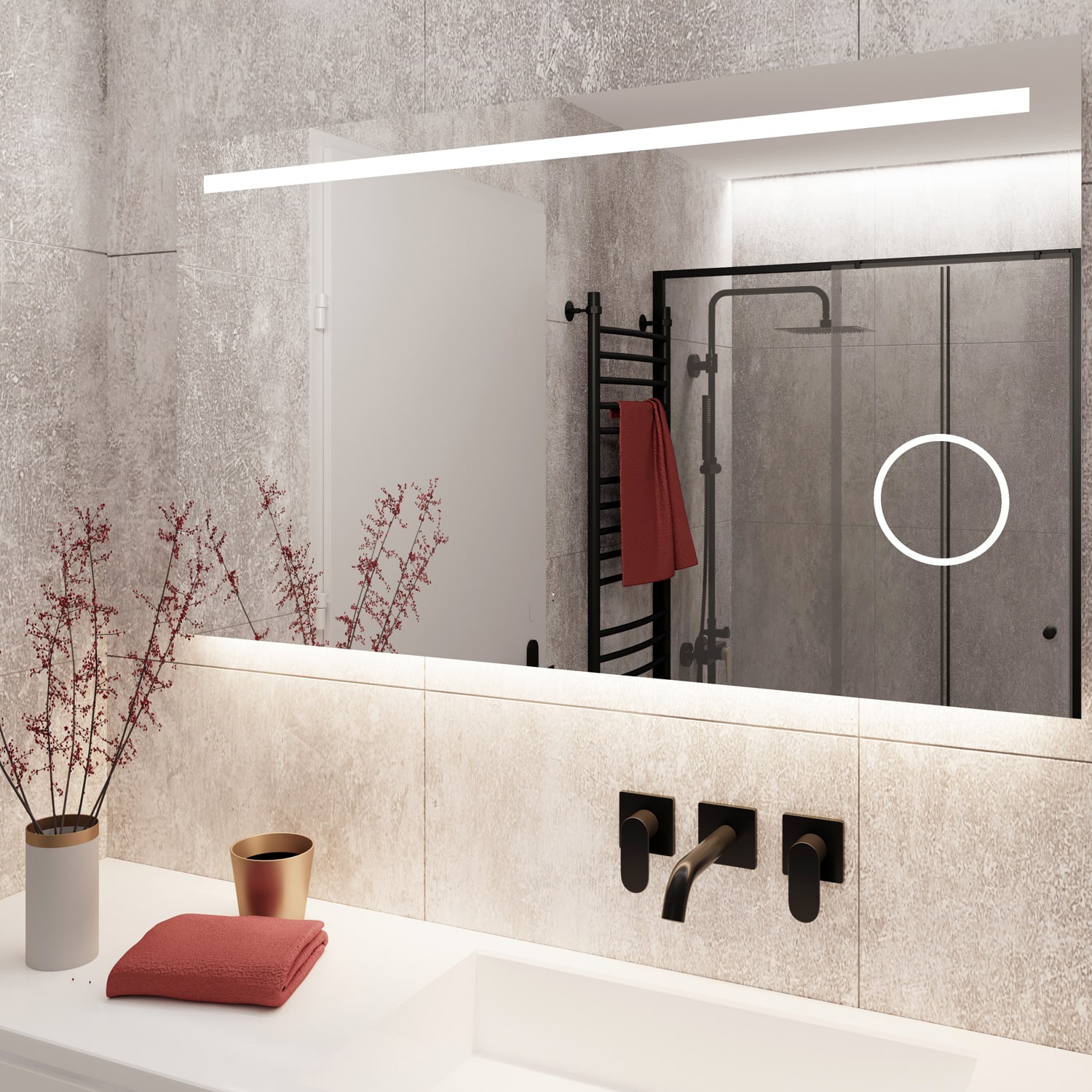 rechthoekige badkamer LED spiegel met ingebouwde make-up spiegel en verwarming