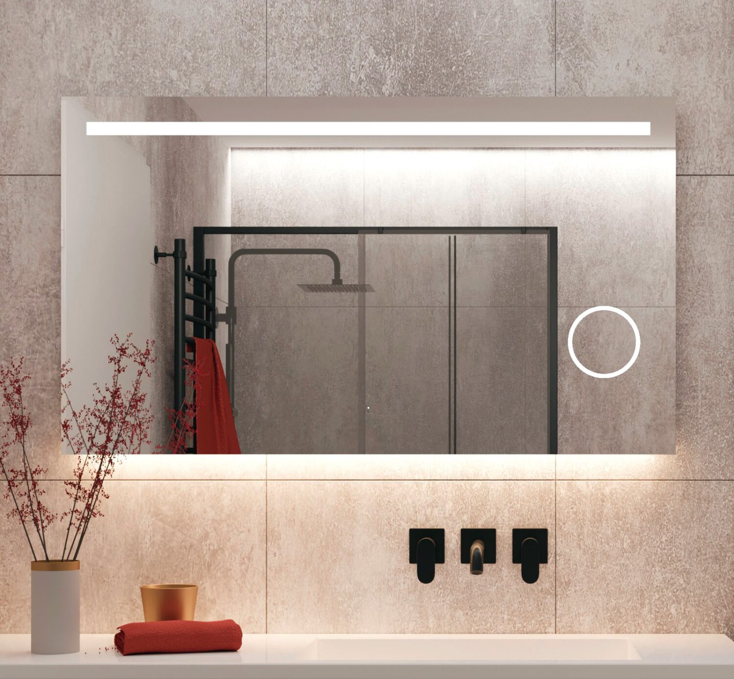 Badkamerspiegel met LED verlichting, sensor, dimfunctie en make-up spiegel 120x70 cm - Designspiegels