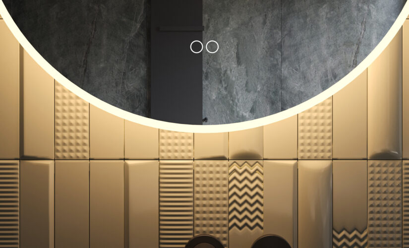 Uitgevoerd met een dubbele touch schakelaar in het spiegelglas; linker touch knop voor het gelijktijdig in- en uitschakelen van de verlichting en de verwarming, inclusief geïntegreerde dimfunctie voor de verlichting, rechter touch knop om traploos de gewenste kleur van de verlichting in te stellen