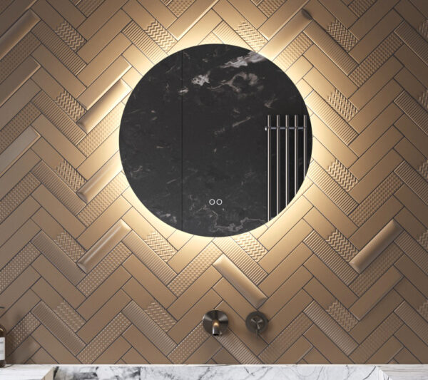 Deze 60 cm ronde badkamer spiegel is van alle gemakken voorzien, zoals: ambient verlichting, spiegelverwarming, dimfunctie en instelbare lichtkleur
