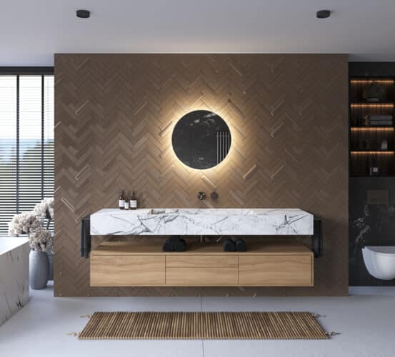 De geïntegreerde spiegelverwarming voorkomt condens vorming op de spiegel na bv het douchen, handig!