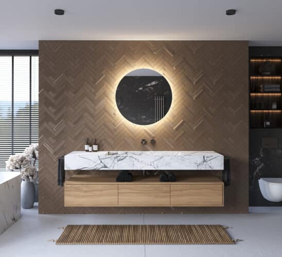 De geïntegreerde spiegelverwarming voorkomt condens vorming op de spiegel na bv het douchen, handig!