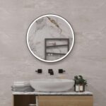 Stijlvolle 60 cm ronde spiegel met verlichting, verwarming en mat zwart frame