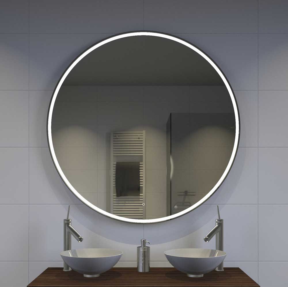 Deze ronde badkamer spiegel heeft een diameter van 100 cm en is slechts 3 cm diep
