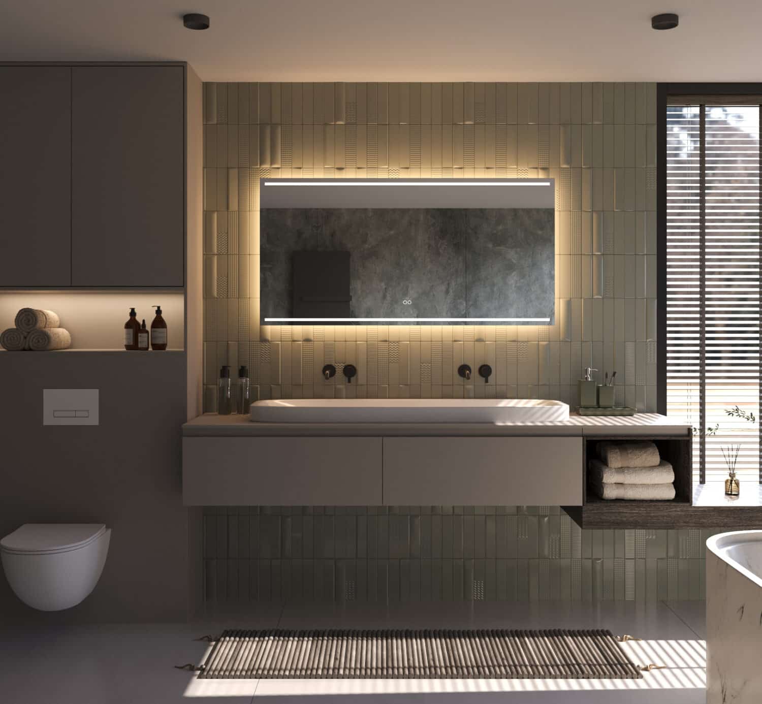 Le dégivrage intégré du miroir empêche la formation de condensation sur le miroir après la douche, par exemple. Pratique !