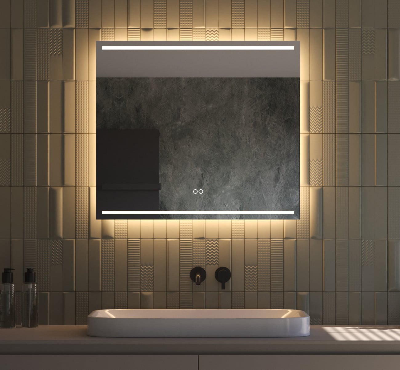 Ce miroir pratique et élégant de 80 cm de large pour la salle de bain est entièrement équipé, notamment : éclairage et chauffage intégrés, fonction de gradation, couleur de lumière réglable et double commande tactile.