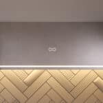 Uitgevoerd met een dubbele touch schakelaar in het spiegelglas; linker touch knop voor het gelijktijdig in- en uitschakelen van de verlichting en de verwarming, inclusief geïntegreerde dimfunctie voor de verlichting, rechter touch knop om traploos de gewenste kleur van de verlichting in te stellen