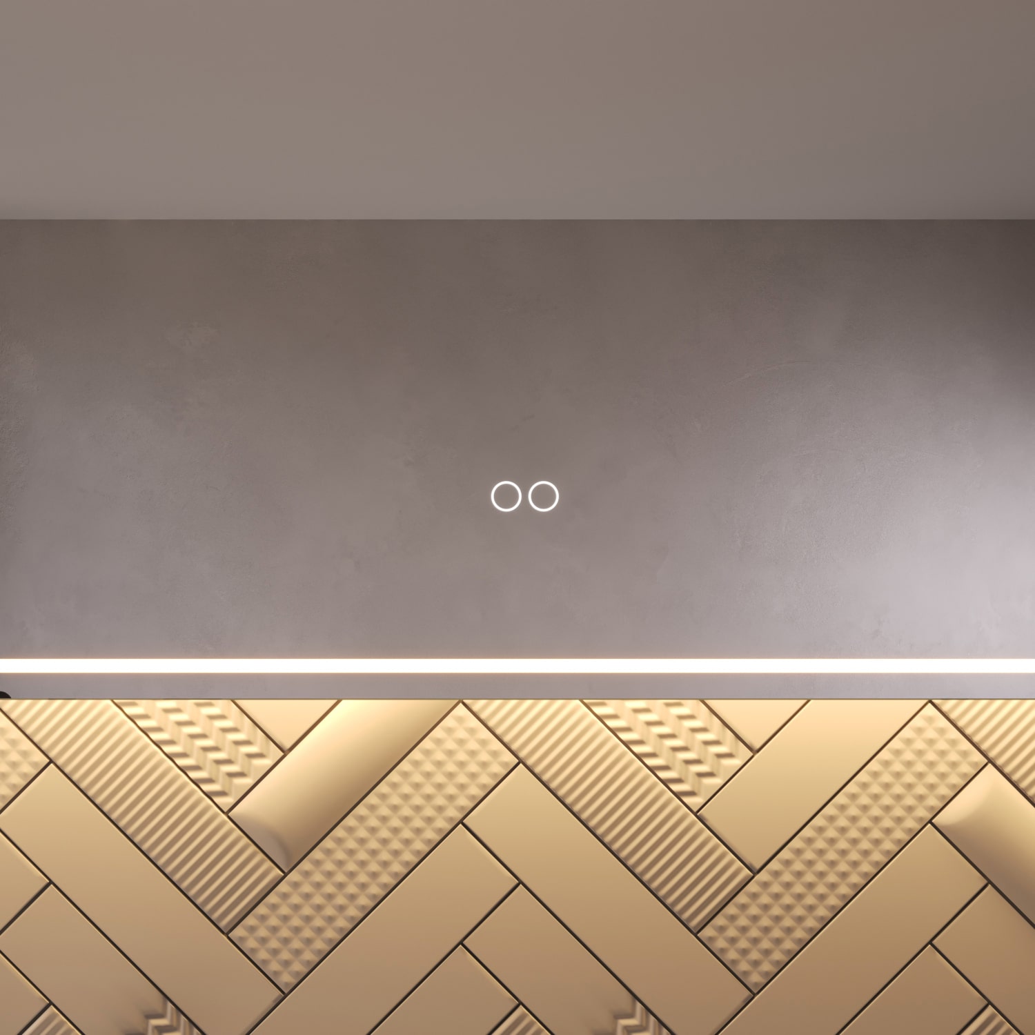 Uitgevoerd met een dubbele touch schakelaar in het spiegelglas; linker touch knop voor het gelijktijdig in- en uitschakelen van de verlichting en de verwarming, inclusief geïntegreerde dimfunctie voor de verlichting, rechter touch knop om traploos de gewenste kleur van de verlichting in te stellen