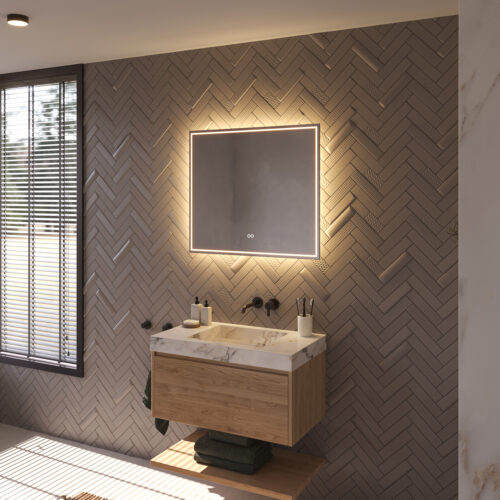 De geïntegreerde spiegelverwarming schakelt automatisch mee met de verlichting en voorkomt dat de spiegel beslaat na bv het douchen, handig!