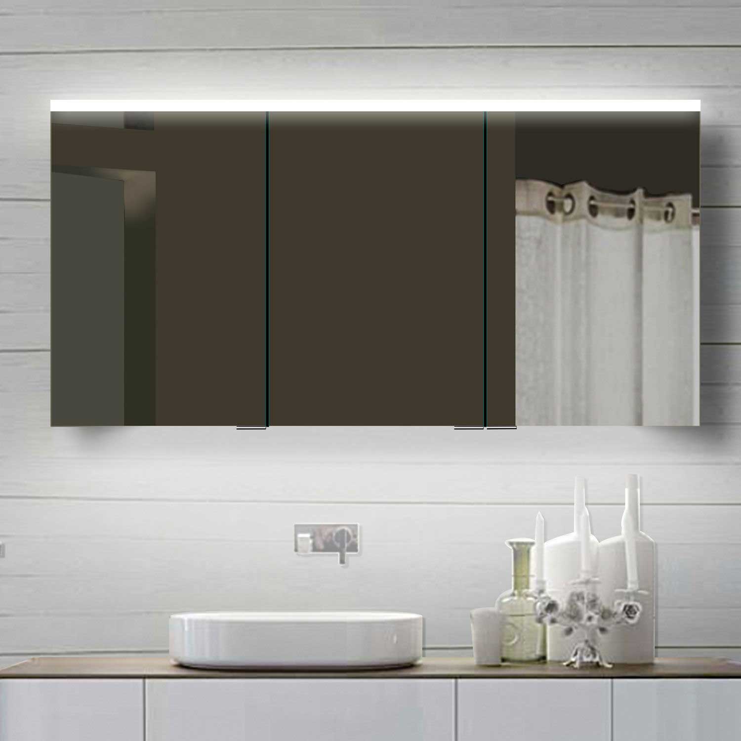 Productie Panter Raffinaderij Aluminium badkamer spiegelkast met LED verlichting, schakelaar en  stopcontact 140×70 cm - Designspiegels