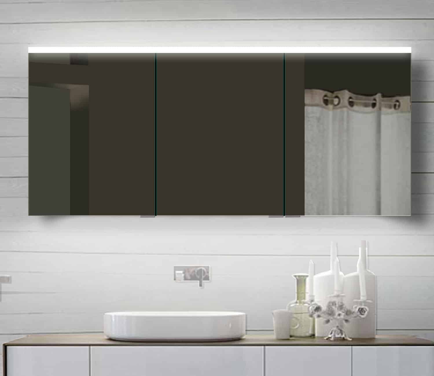 Aluminium badkamer spiegelkast LED verlichting, schakelaar en stopcontact cm - Designspiegels