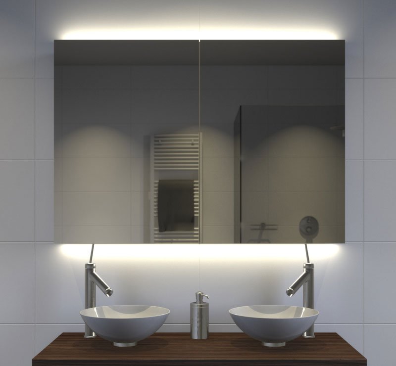 badkamer spiegelkast met indirecte LED verlichting, verwarming, sensor en stopcontact 100x70 - Designspiegels