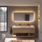Deze populaire badkamer spiegel met directe en indirecte verlichting is 160 cm breed, 70 cm hoog en slechts 3 cm diep
