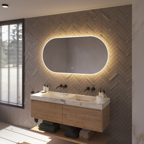 Le miroir est livré entièrement prêt à être raccordé et se fixe facilement au mur à l'aide des instructions et du matériel d'accrochage fournis.