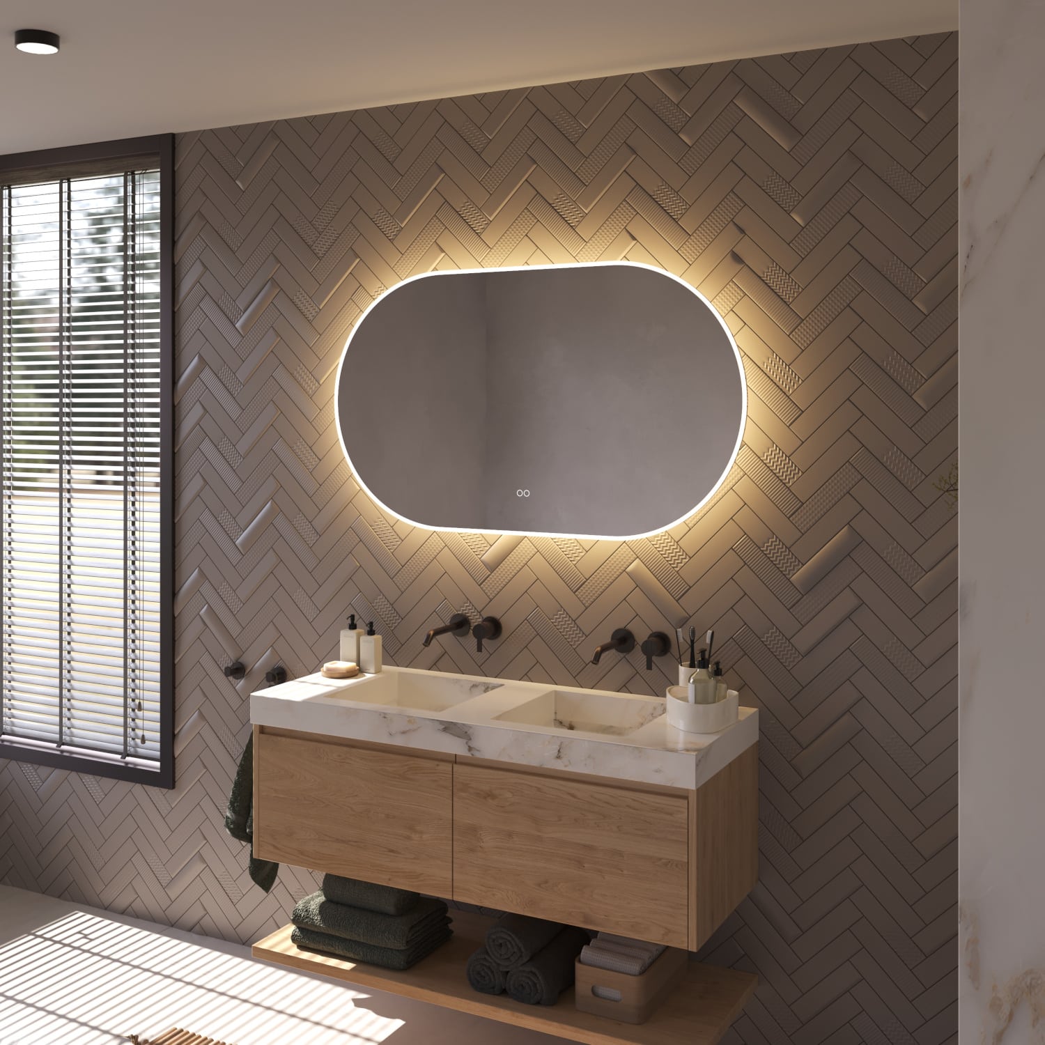 Le miroir est livré entièrement prêt à être raccordé et se fixe facilement au mur à l'aide des instructions et du matériel d'accrochage fournis.