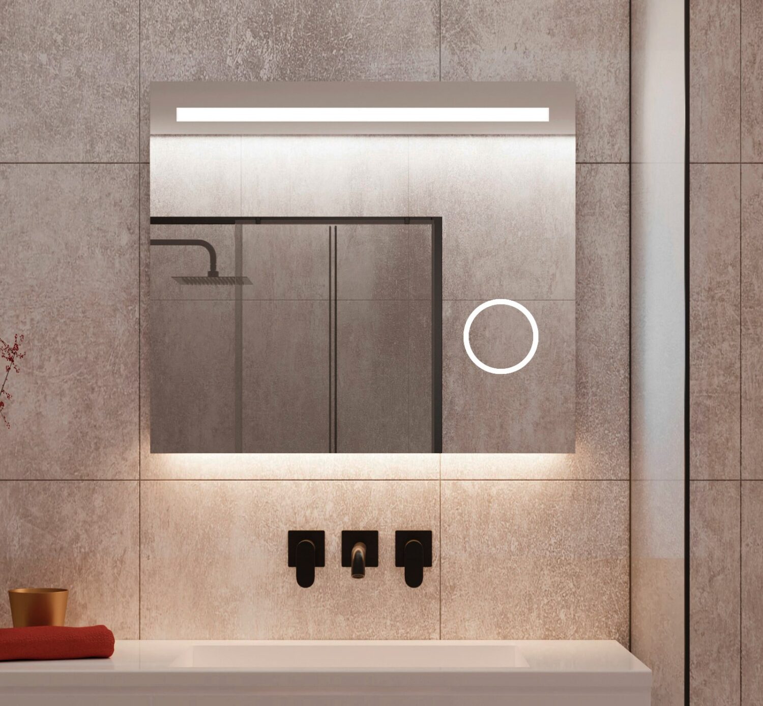 Badkamer LED spiegel met ingebouwde make-up spiegel en verwarming