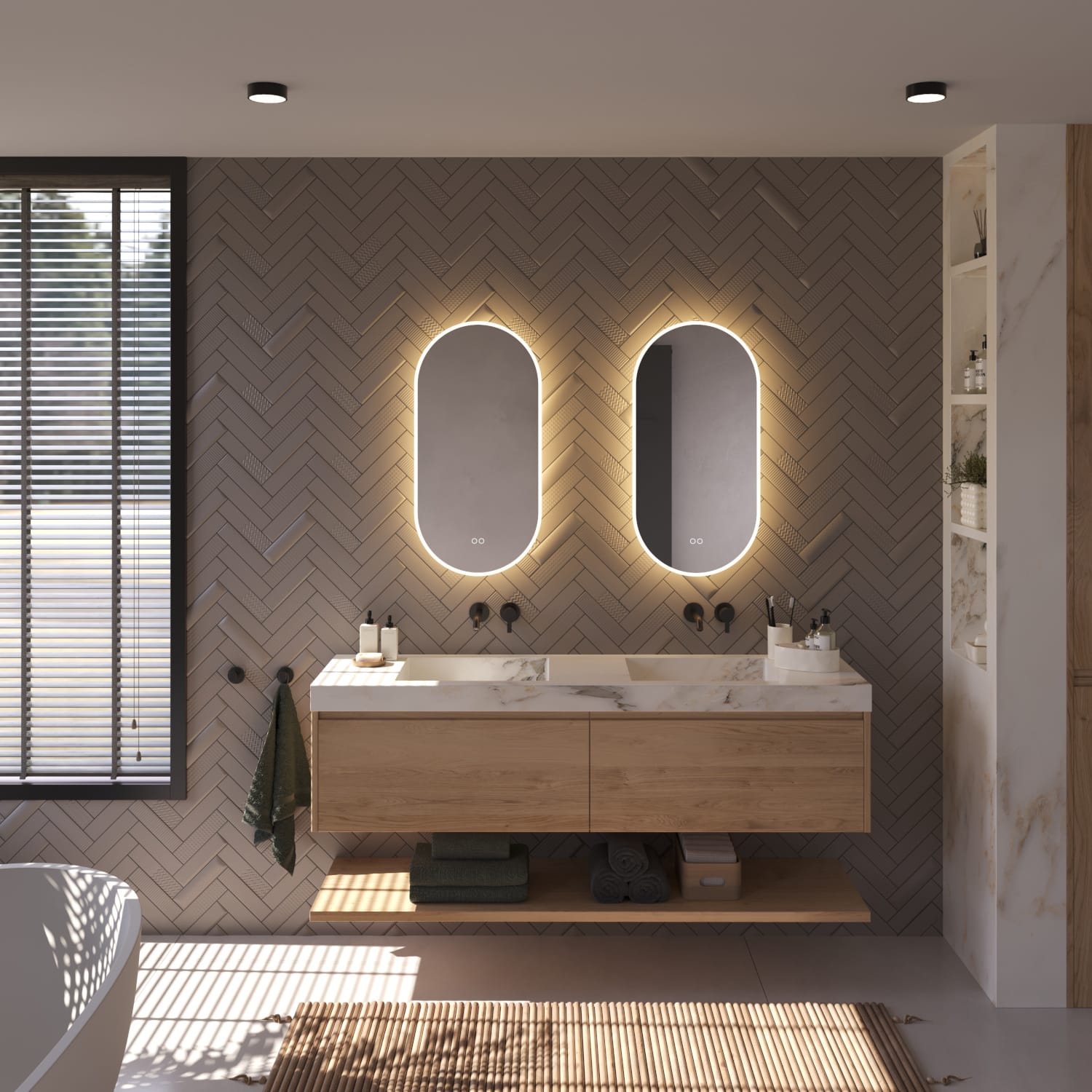 Disposez-vous d'un large meuble de salle de bain avec 2 robinets ou de 2 meubles de salle de bain séparés ? Pensez alors à 2 miroirs côte à côte. Voir le lien dans la description pour le miroir de gauche.