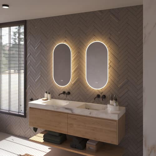 Disposez-vous d'un large meuble de salle de bain avec 2 robinets ou de 2 meubles de salle de bain séparés ? Pensez alors à 2 miroirs côte à côte. Voir le lien dans la description pour le miroir de gauche.
