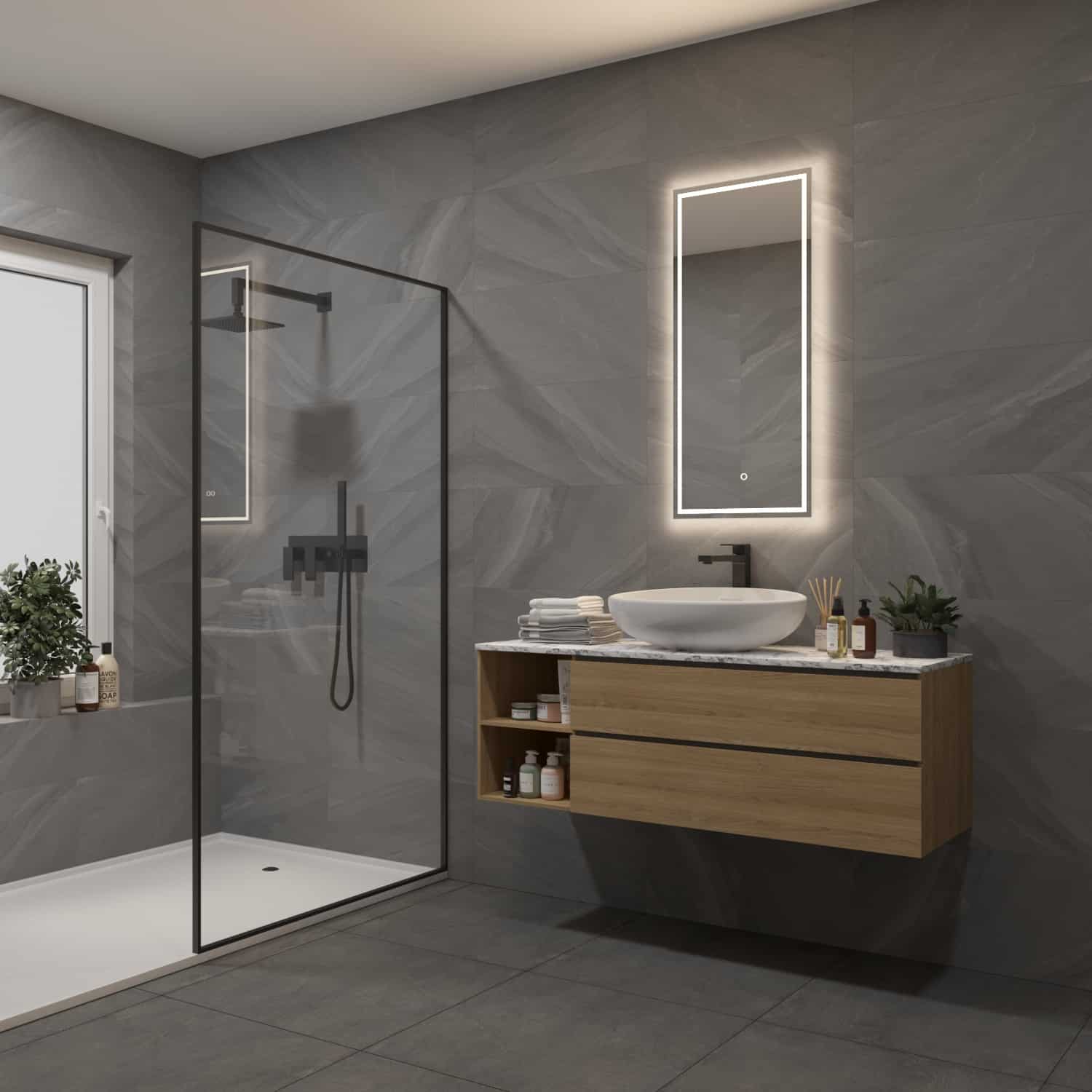 Verticale LED spiegel met verlichting en verwarming