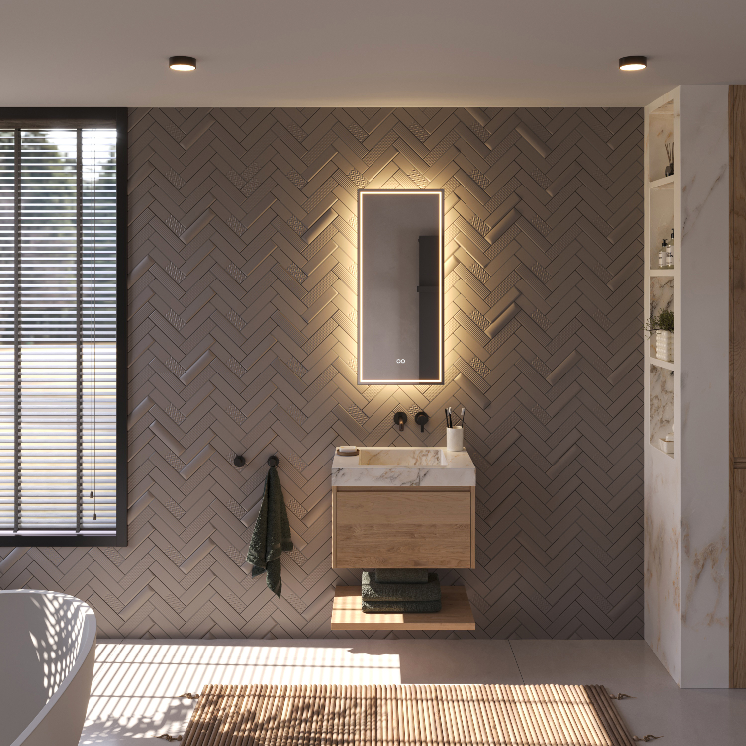 Deze populaire badkamer spiegel met directe en indirecte verlichting is 40 cm breed, 90 cm hoog en slechts 3 cm diep