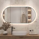Stijlvolle luxe badkamer spiegel met zwart frame, verlichting en spiegelverwarming