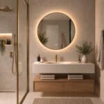 Le chauffage des miroirs intégré s'active automatiquement avec l'éclairage et évite que le miroir ne se condense après, par exemple, une douche, pratique !