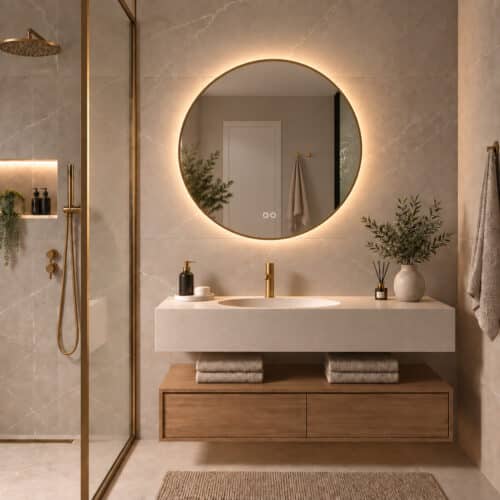 Le chauffage des miroirs intégré s'active automatiquement avec l'éclairage et évite que le miroir ne se condense après, par exemple, une douche, pratique !