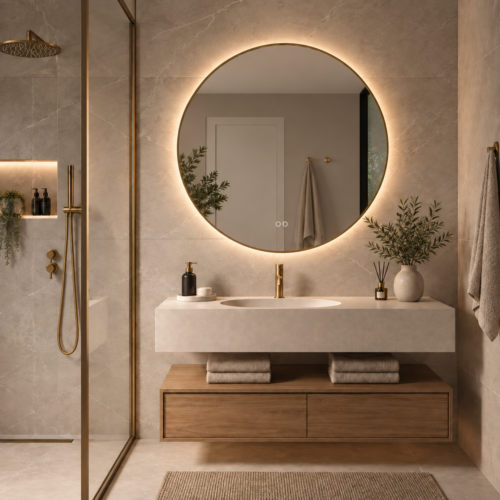 Le chauffage des miroirs intégré s'active automatiquement avec l'éclairage et évite que le miroir ne se condense après, par exemple, une douche, pratique !