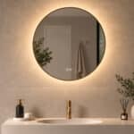 Ce magnifique Miroir salle de bain rond est doté d'un cadre en laiton aux belles finitions. De plus, le miroir est équipé d'un éclairage à intensité variable et d'un système antibuée.