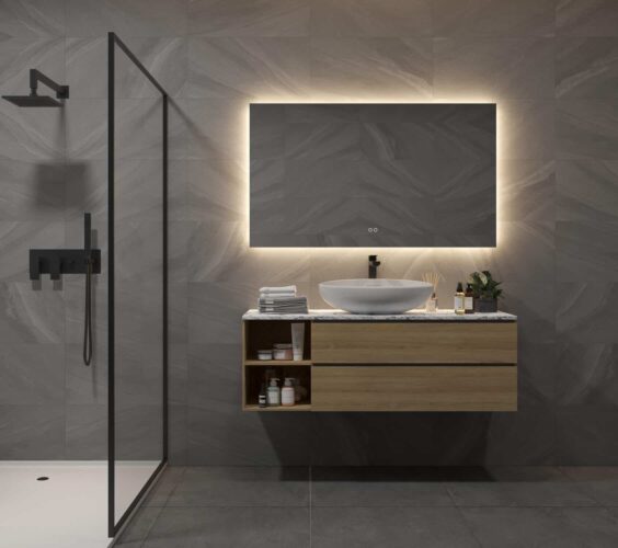 Naast verlichting is deze badkamerspiegel voorzien van spiegelverwarming en een handige touch schakelaar met dimfunctie en kleurenwissel