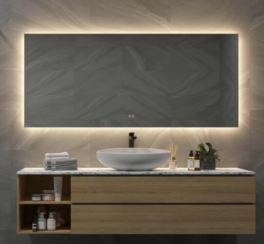 160 cm brede badkamerspiegel met rondom LED verlichting, spiegelverwarming en instelbare LED kleur, handig!