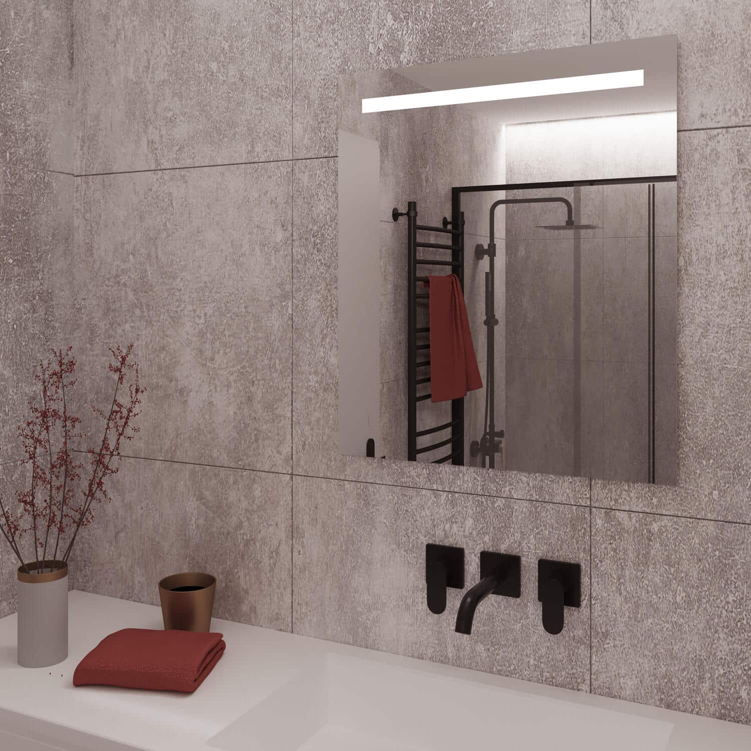 De spiegel is aan de achterzijde voorzien van een degelijk en luxe afgewerkt aluminium frame met geïntegreerde ophanggaten