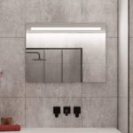 Badkamer spiegel met led verlichting grijze tegel