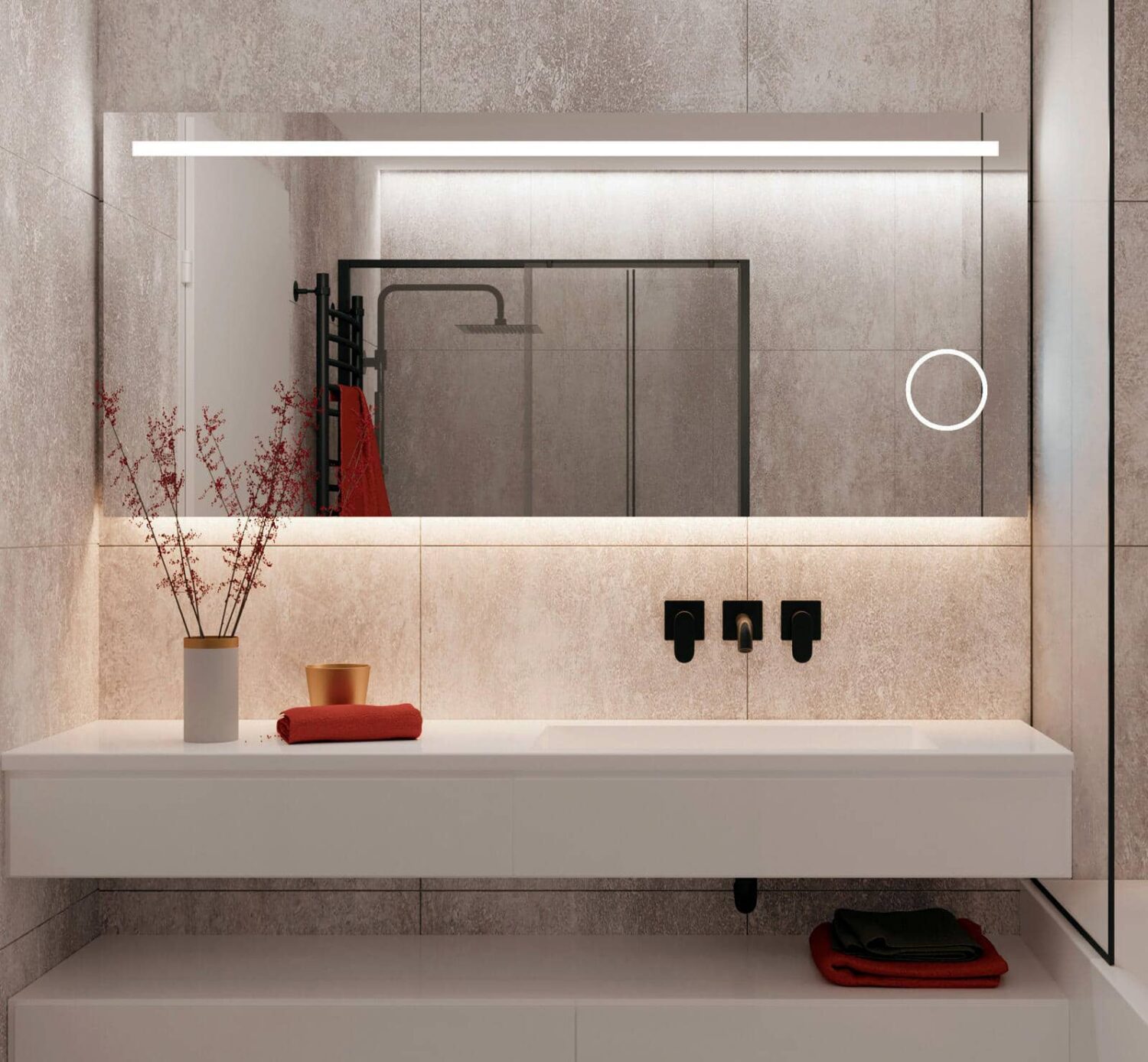 grote badkamer spiegel met ingebouwde scheerspiegel