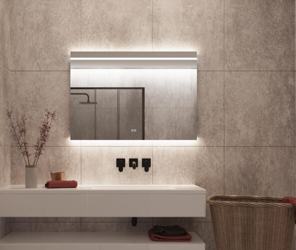Deze LED spiegel is 100 cm breed, 70 cm hoog en slechts 3 cm diep