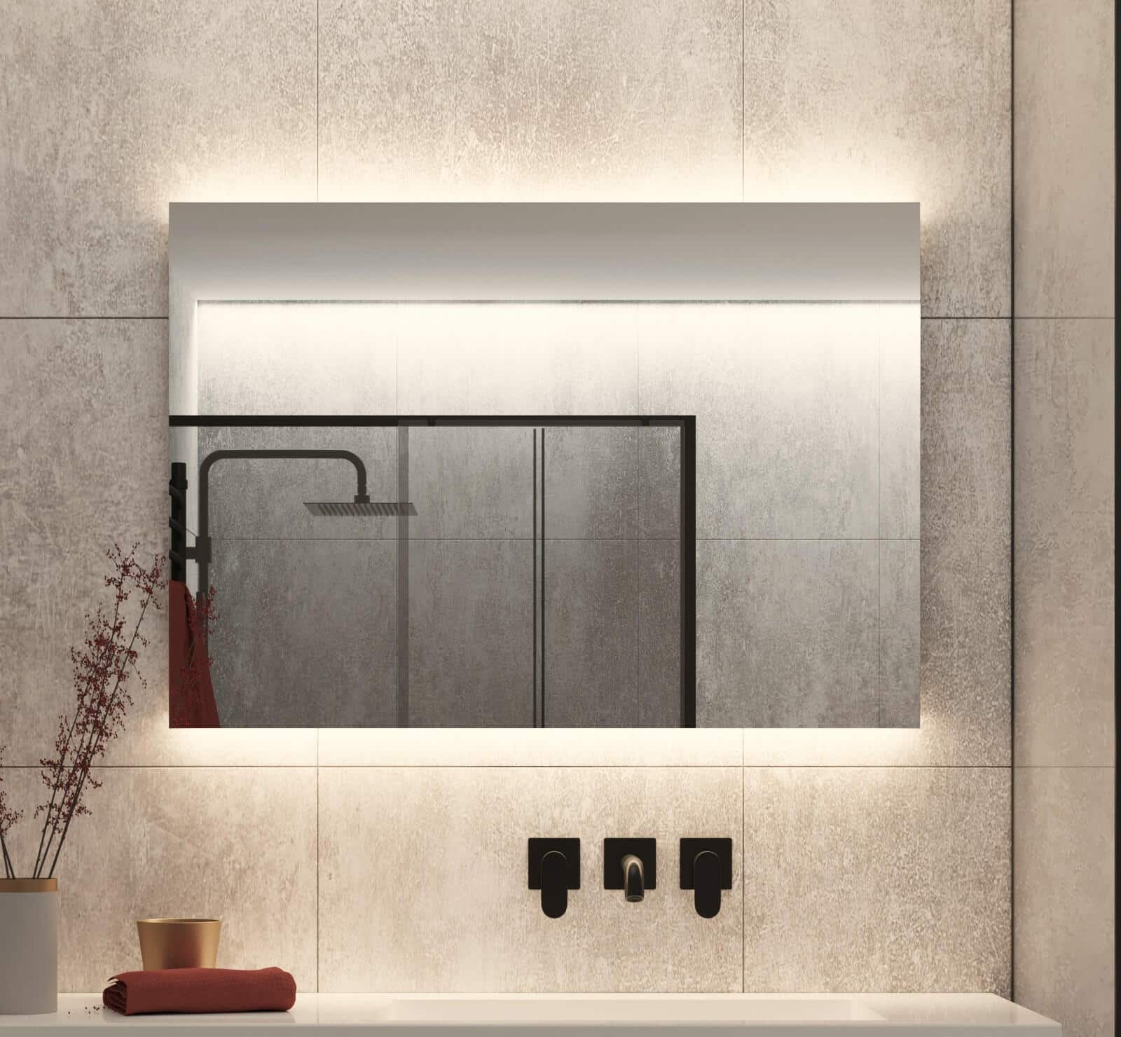Design badkamer spiegel met verlichting, spiegelverwarming en handige sensor met dimfunctie