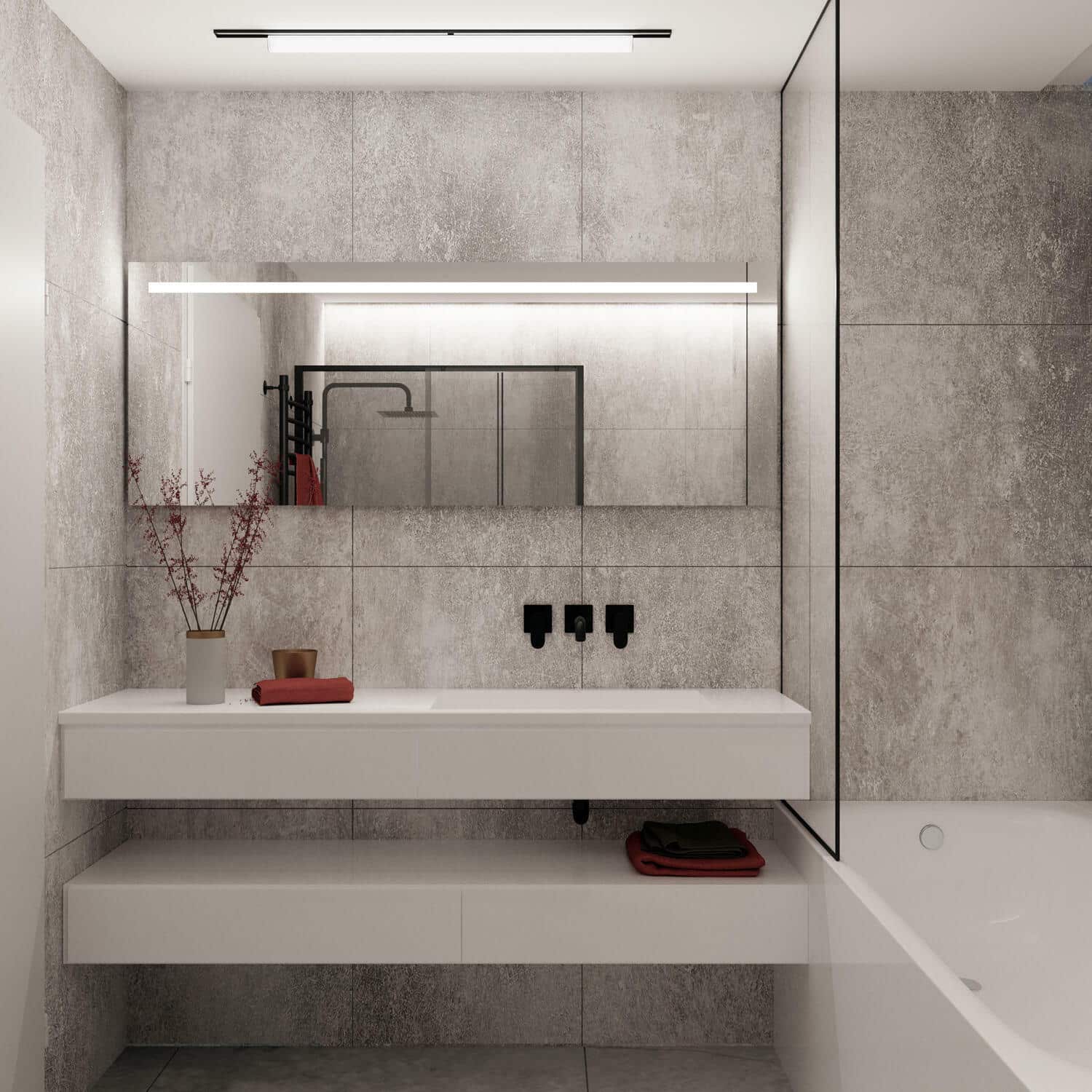 Deze badkamer spiegel is 160 cm breed, 70 cm hoog en slechts 3 cm diep