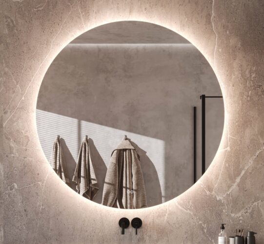 Grote ronde badkamer spiegel met verlichting en verwarming
