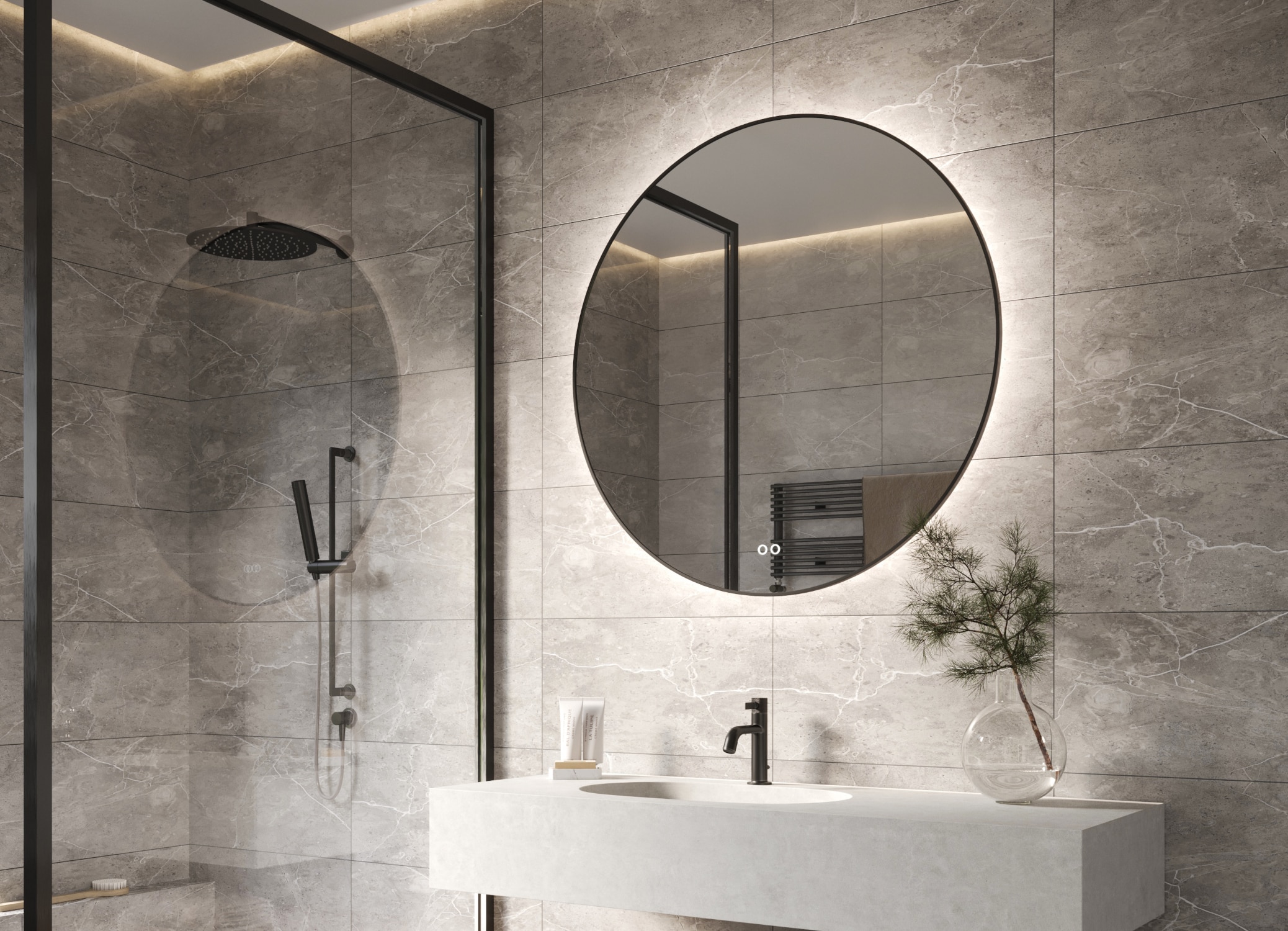 Deze gun metal badkamer spiegel is eenvoudig aan de wand te monteren met de bijgeleverde montage materialen