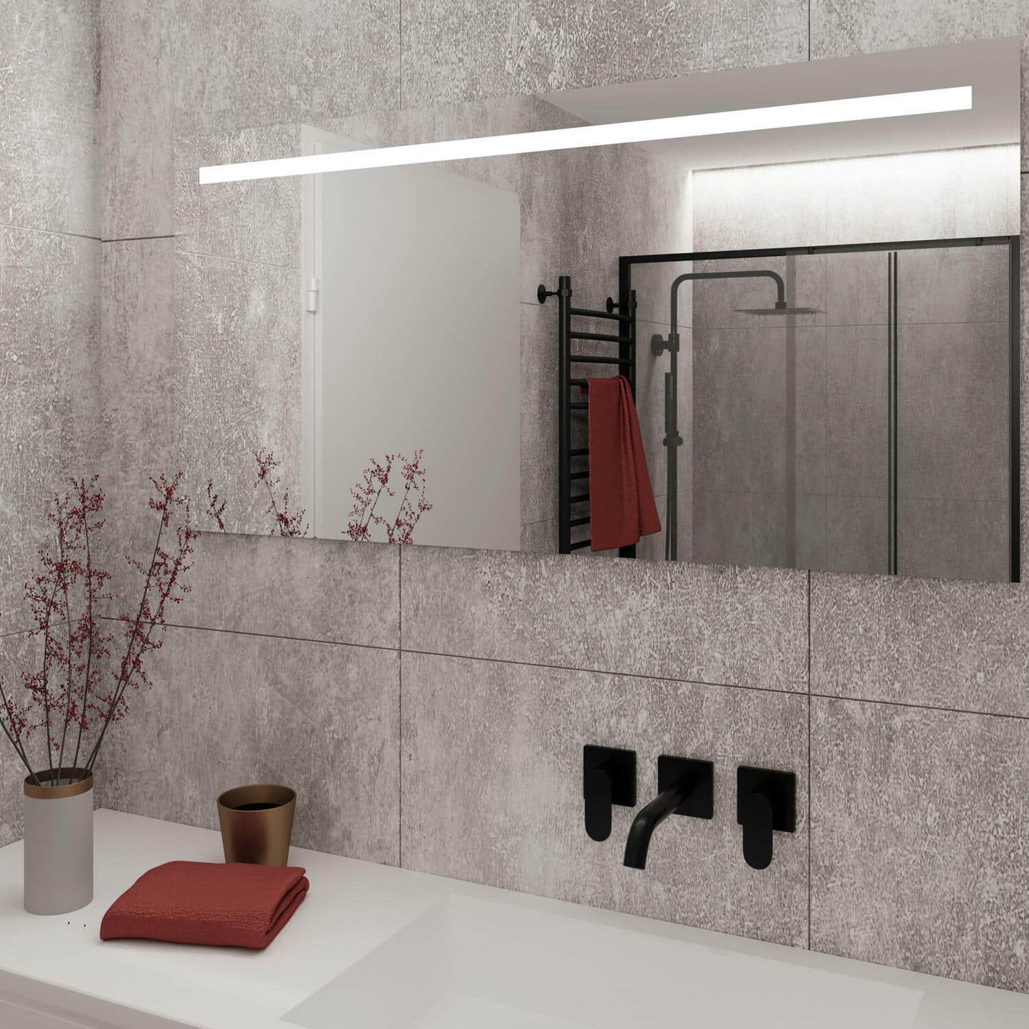 De spiegel is gebouwd op een luxe en strak afgewerkt aluminium achterframe