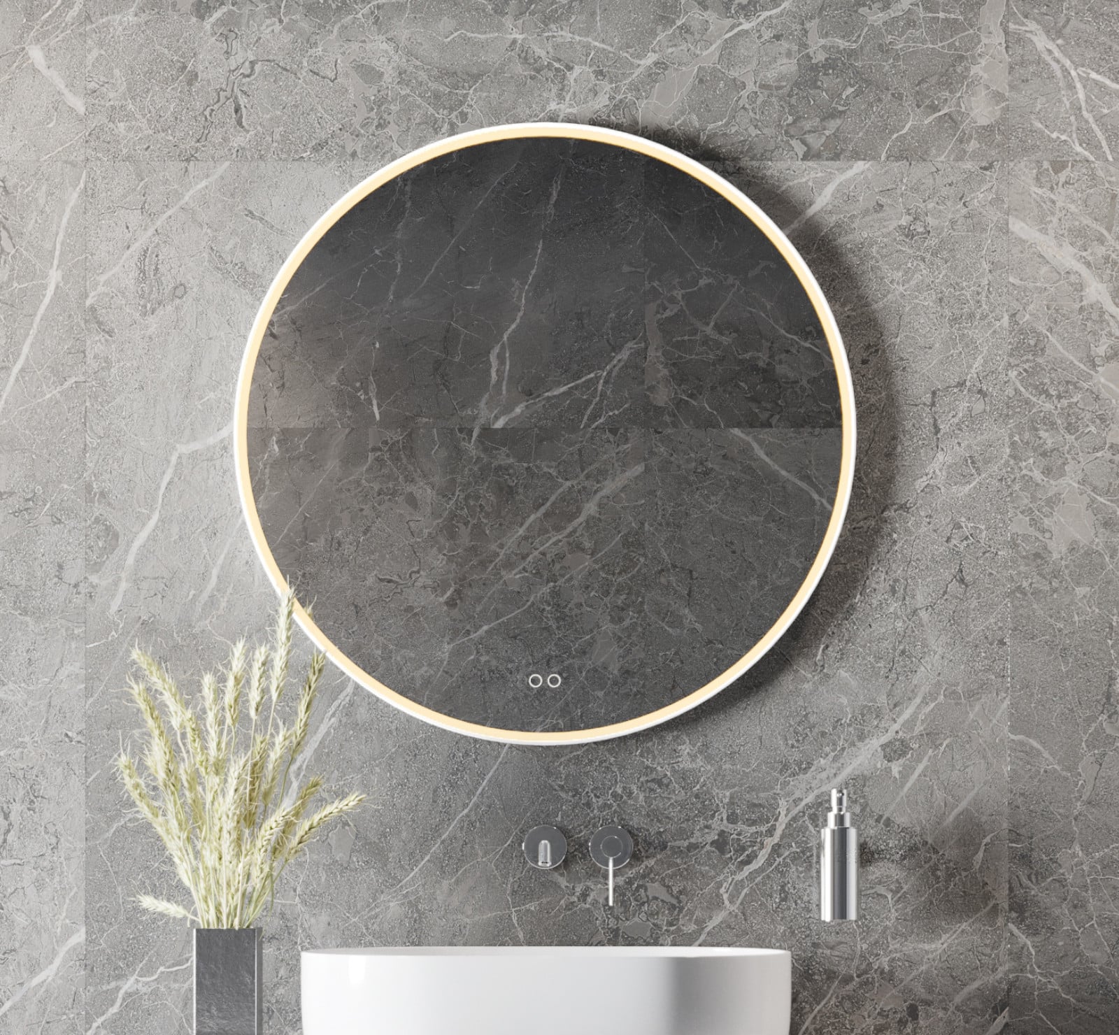 Moderne badkamer spiegel met een stijlvolle witte rand