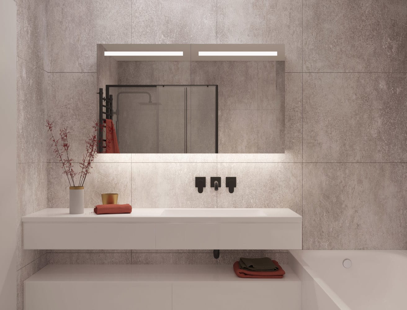 Aluminium badkamer spiegelkast met verlichting en verwarming in de deuren