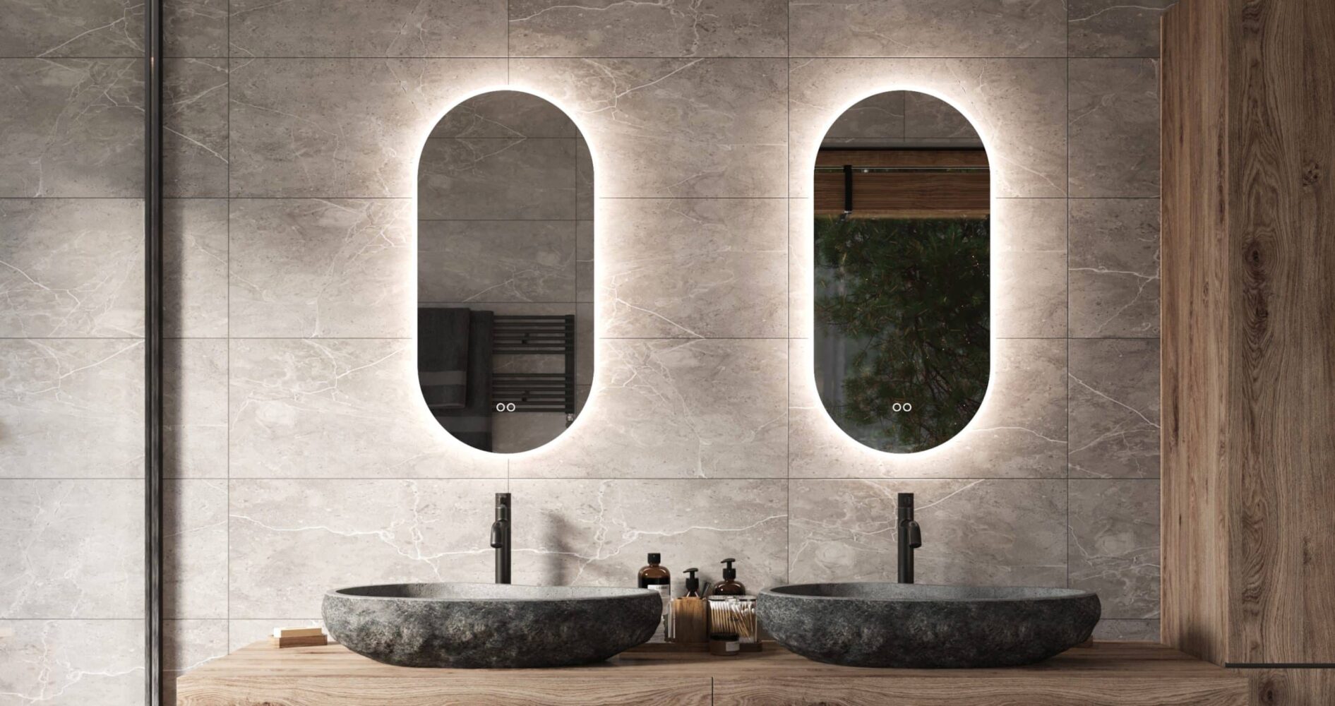 Ovale badkamerspiegel met LED verlichting, verwarming, instelbare lichtkleur en dimfunctie 40x80