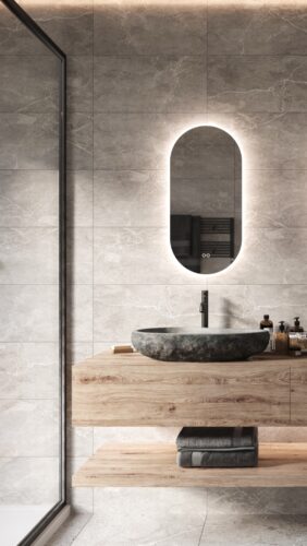 Deze ovalen badkamer spiegel is eenvoudig aan de wand te monteren met de bijgeleverde montage materialen