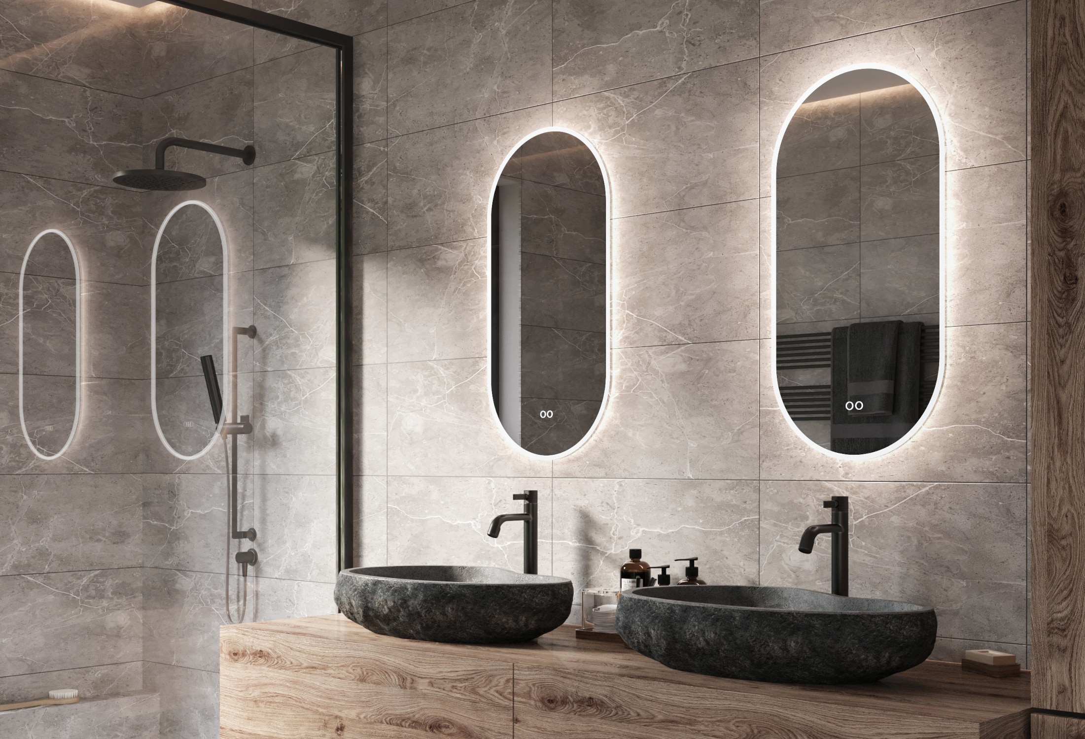Heeft u een dubbele wasbak? Denk dan eens aan 2 ovalen spiegels naast elkaar!