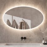 Fraaie ovalen badkamerspiegel met verlichting, spiegelverwarming en handige dubbele touch schakelaar met dimfunctie en kleurenwissel
