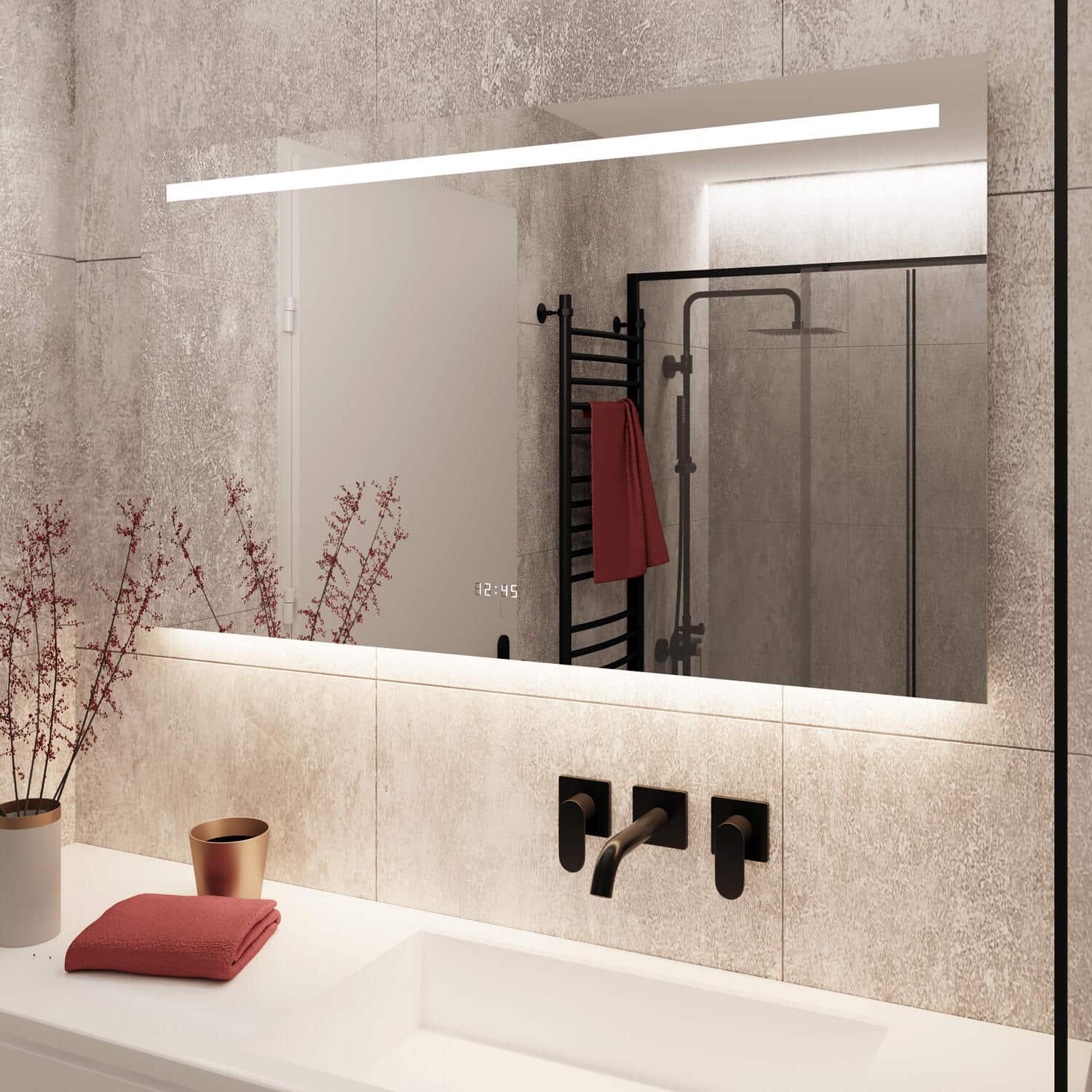 De spiegel is gebouwd op een luxe en strak afgewerkt aluminium achterframe