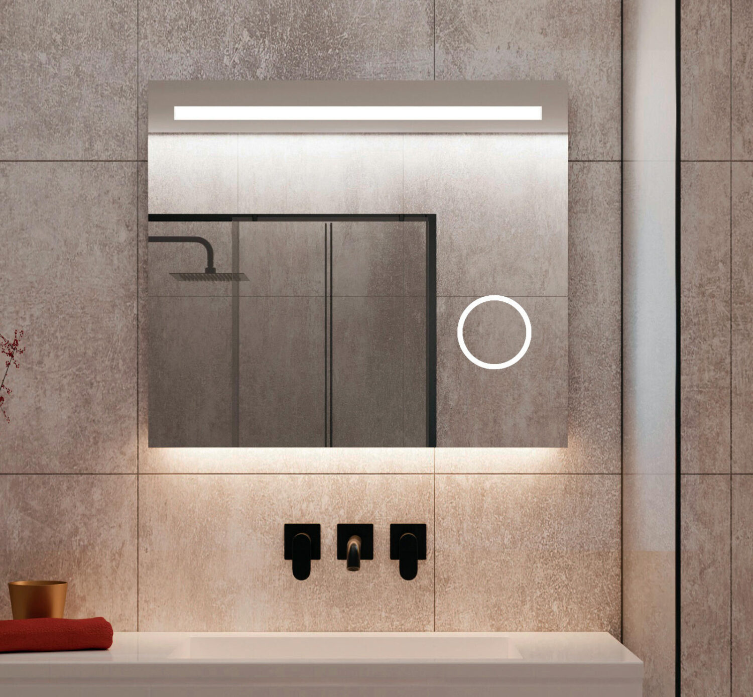 Badkamer LED spiegel met ingebouwde make-up spiegel en verwarming